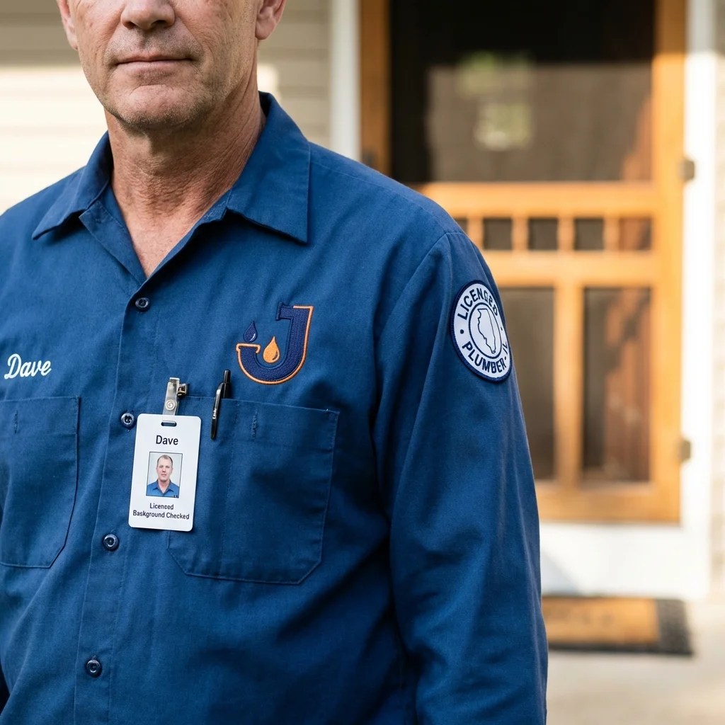 Licensed plumber showing ID badge in Mountain View, MO