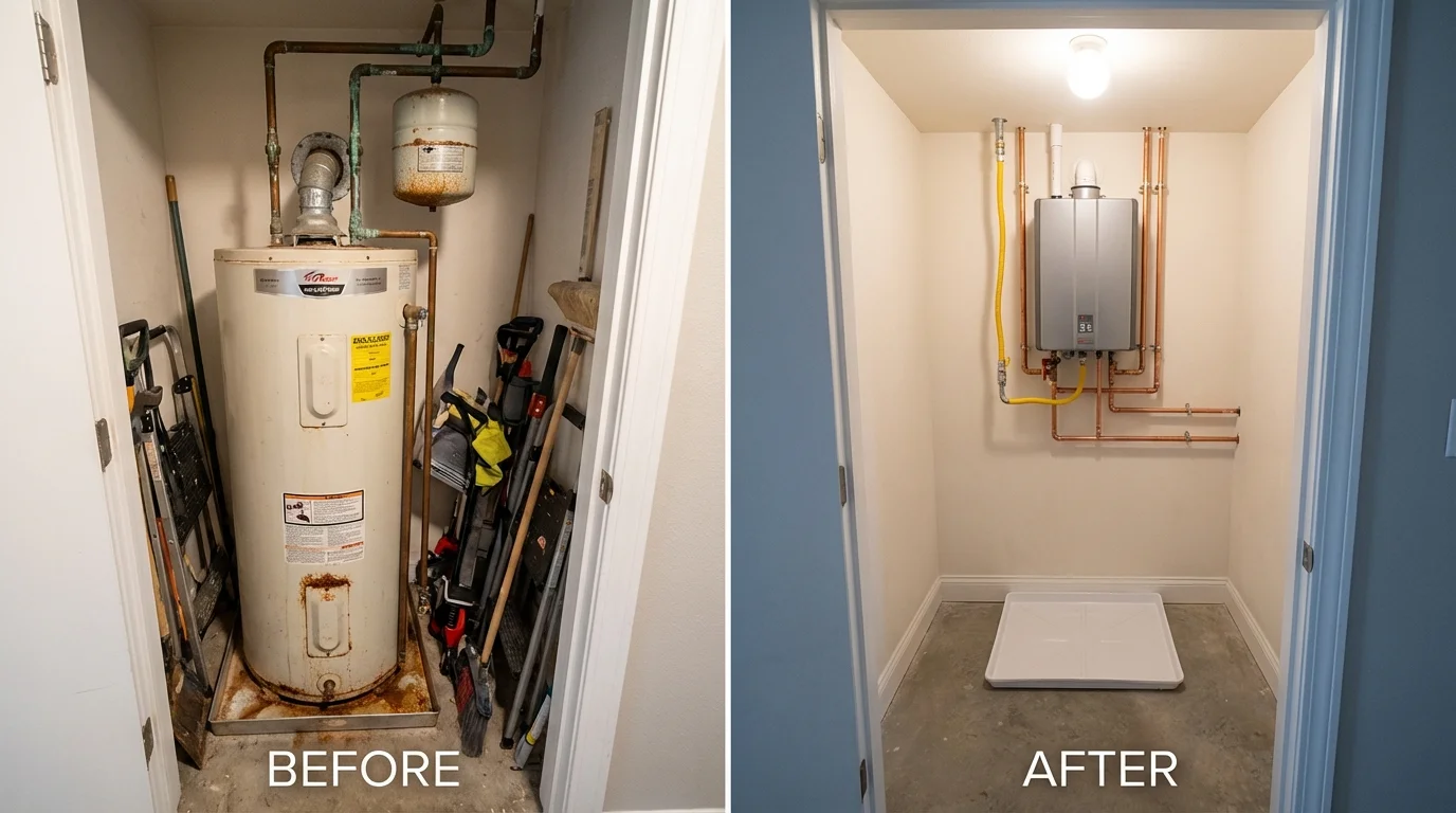 Tank water heater versus wall-mounted tankless unit comparison for Mountain View, MO homeowners